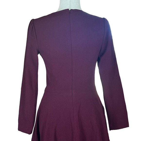 DRESS THE POPULATION CATRINE FIT & FLARE STRETCH CREPE MIDI DRESS BURGUNDY NWT - Picture 5 of 16